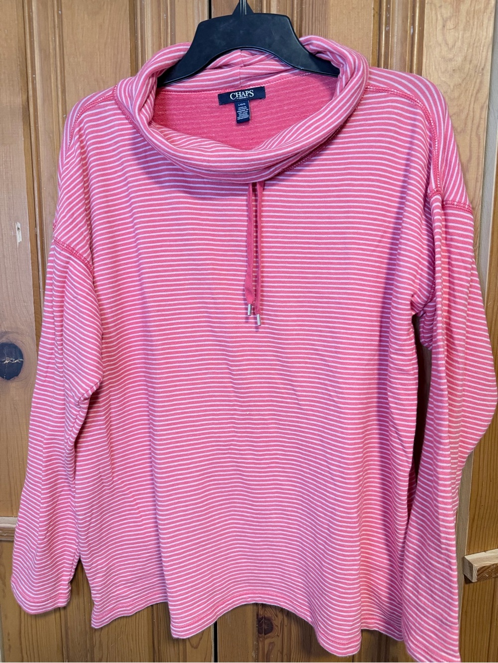 Chaps Pink & White Striped Cowl-Neck Pullover B8